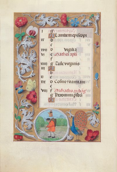 Godzinki królowej Izabeli Katolickiej, królowej Hiszpanii:  Fol. 10v, wrzesień autorstwa Master of the First Prayerbook of Maximillian