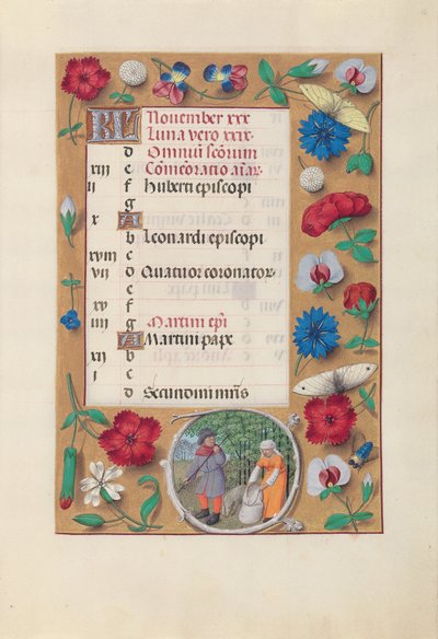 Godzinki królowej Izabeli Katolickiej, królowej Hiszpanii:  Fol. 12r, listopad autorstwa Master of the First Prayerbook of Maximillian