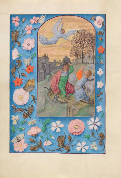 Godziny królowej Izabeli Katolickiej, królowej Hiszpanii: Fol. 131v, Zwiastowanie..., c. 1500. autorstwa Master of the First Prayerbook of Maximillian