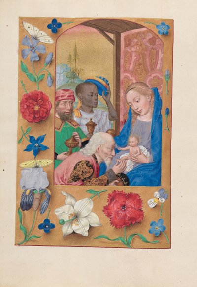 Godziny królowej Izabeli Katolickiej, królowej Hiszpanii: Fol. 136v, Pokłon Trzech Króli, c. 1500. autorstwa Master of the First Prayerbook of Maximillian