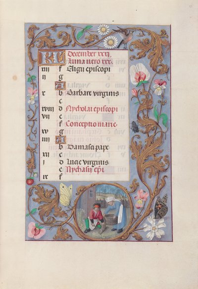 Godzinki królowej Izabeli Katolickiej, królowej Hiszpanii:  Fol. 13r, grudzień autorstwa Master of the First Prayerbook of Maximillian