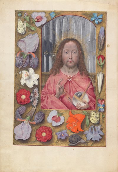 Godziny królowej Izabeli Katolickiej, królowej Hiszpanii: Fol. 14v, Salvator Mundi, c. 1500. autorstwa Master of the First Prayerbook of Maximillian