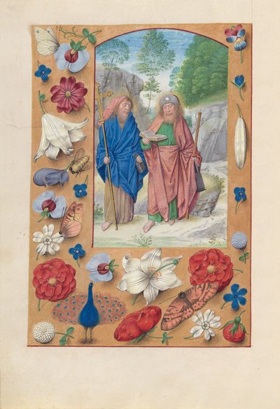 Godzinki królowej Izabeli Katolickiej, królowej Hiszpanii:  Fol. 175v, Święci Filip i Jakub autorstwa Master of the First Prayerbook of Maximillian