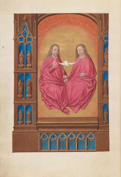 Godzinki królowej Izabeli Katolickiej, królowej Hiszpanii:  Fol. 17v, Trójca Święta autorstwa Master of the First Prayerbook of Maximillian