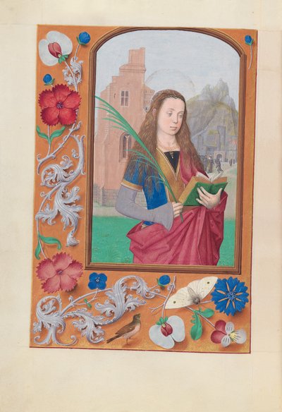Godzinki królowej Izabeli Katolickiej, królowej Hiszpanii:  Fol. 191v, św. Barbara autorstwa Master of the First Prayerbook of Maximillian