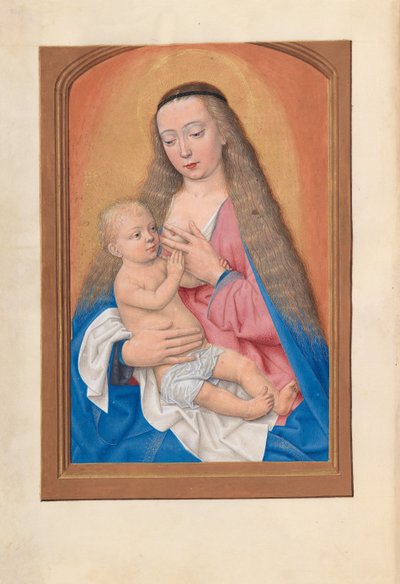 Godziny królowej Izabeli Katolickiej, królowej Hiszpanii: Fol. 257v, Madonna z Dzieciątkiem, c. 1500. autorstwa Master of the First Prayerbook of Maximillian