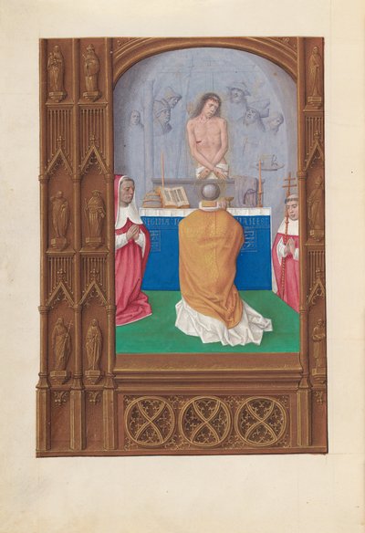 Godzinki królowej Izabeli Katolickiej, królowej Hiszpanii:  Fol. 264v, Msza św. Grzegorza autorstwa Master of the First Prayerbook of Maximillian