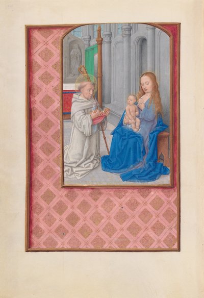 Godziny królowej Izabeli Katolickiej, królowej Hiszpanii: Fol. 267v, Wizja św. Bernarda, c. 1500. autorstwa Master of the First Prayerbook of Maximillian