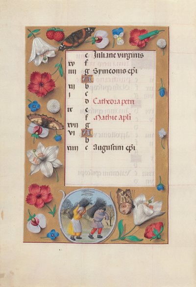Godziny królowej Izabeli Katolickiej, królowej Hiszpanii: Fol. 3v, luty, ok. godz. 1500. autorstwa Master of the First Prayerbook of Maximillian