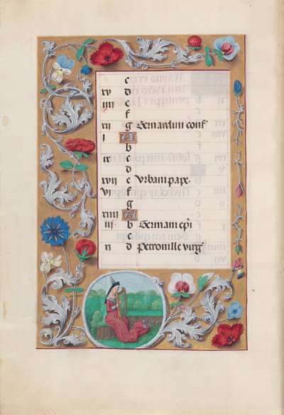 Godziny królowej Izabeli Katolickiej, królowej Hiszpanii: Fol. 6v, maj, ok. godz. 1500. autorstwa Master of the First Prayerbook of Maximillian