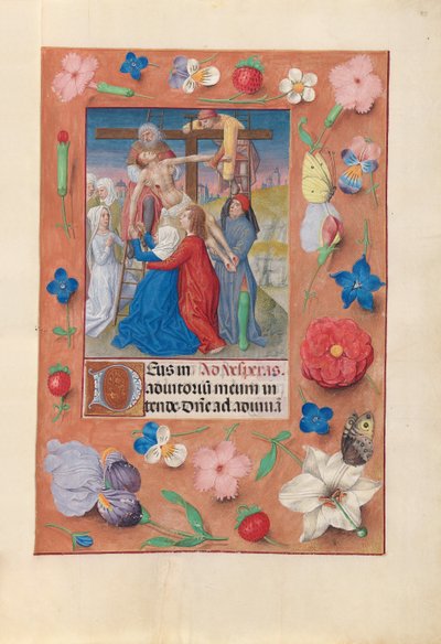 Godziny królowej Izabeli Katolickiej, królowej Hiszpanii: Fol. 73r, Zejście z krzyża, ok. n.e. 1500. autorstwa Master of the First Prayerbook of Maximillian