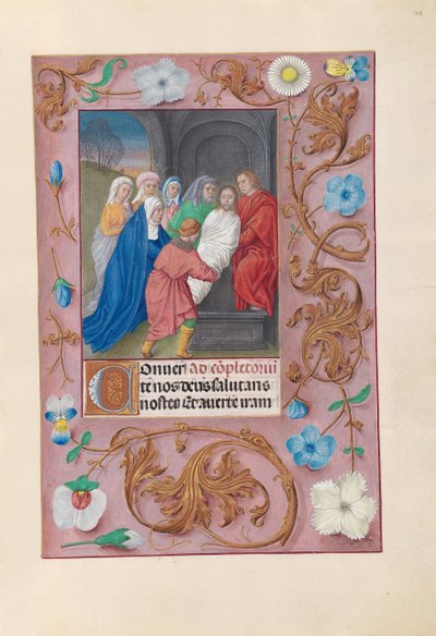 Godziny królowej Izabeli Katolickiej, królowej Hiszpanii: Fol. 77r, Złożenie do grobu, c. 1500. autorstwa Master of the First Prayerbook of Maximillian