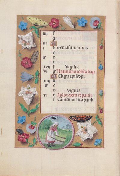 Godziny królowej Izabeli Katolickiej, królowej Hiszpanii: Fol. 7v, czerwiec, ok. godz. 1500. autorstwa Master of the First Prayerbook of Maximillian