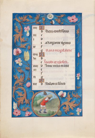 Godziny królowej Izabeli Katolickiej, królowej Hiszpanii: Fol. 8v, lipiec, ok. godz. 1500. autorstwa Master of the First Prayerbook of Maximillian