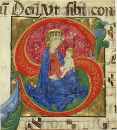 Rękopis Iluminacja z Matką Boską z Dzieciątkiem w inicjał..., poł. XV w. autorstwa Master of the Franciscan Breviary