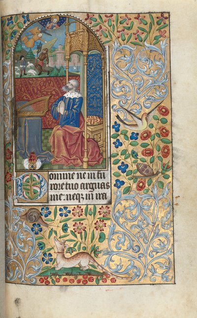 Księga godzin Korzystanie z Rouen: fol. 80r, David Penitent, w oddali Dawid zabija Goliata, c1470 autorstwa Master of the Geneva Latini