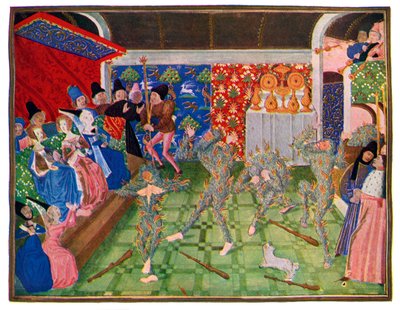 Maskarada na dworze francuskim, 1393, 1470-1475. autorstwa Master of the Harley Froissart
