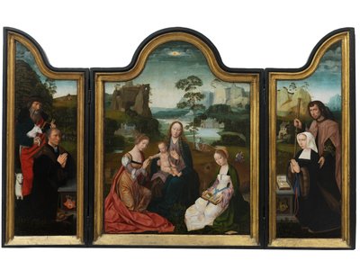 Dziewica z Dzieciątkiem ze św. Katarzyną i św. Barbarą, ok. 1520-25 (olej na desce) autorstwa Master of the Holy Blood