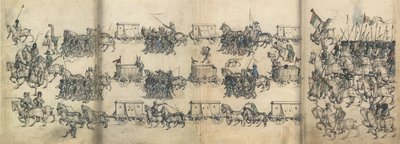 Pociąg wojskowy Ze średniowiecznej księgi domowej zamku Wolfegg, ok. 1485 autorstwa Master of the Housebook of Wolfegg