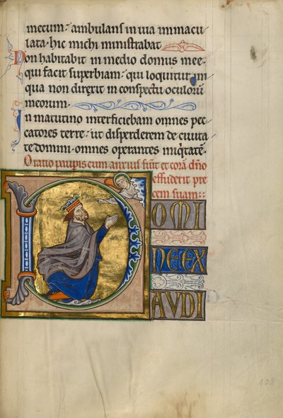 Inicjał D: David w modlitwie autorstwa Master of the Ingeborg Psalter