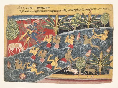 Gopi błagają Krysznę, aby zwrócił swoje ubrania: Folio z Isarda Bhagavata..., ca. 1560-65 autorstwa Master of the Isarda
