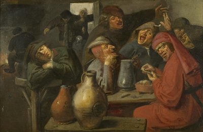 Wnętrze karczmy, Chłopska hulanka, ok. 1635 (olej na desce) autorstwa Master of the Large Jar