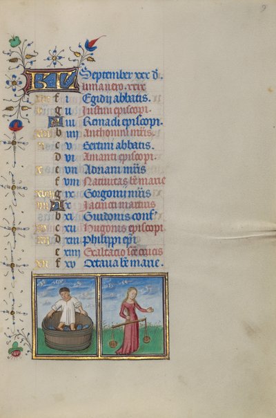 Strona kalendarza na wrzesień; Produkcja wina; Waga autorstwa Master of the Lee Hours