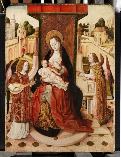 Tryptyk Madonna z Dzieciątkiem i Dwoma Aniołami, fragment Madonny z Dzieciątkiem z panelu centralnego, ok. 1500 (patrz także 225325, 225326) autorstwa Master of the Lee Triptych Master of the Lee Triptych