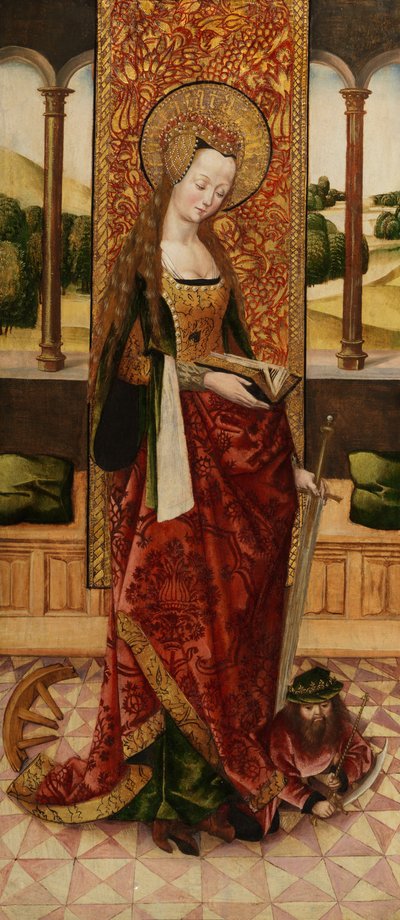 Tryptyk Dziewica z Dzieciątkiem z dwoma aniołami, fragment św. Katarzyny Aleksandryjskiej z lewego panelu, ok. 1500 (zob. też 225326, 225325) autorstwa Master of the Lee Triptych Master of the Lee Triptych