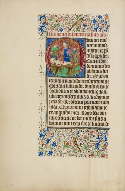 Inicjał O: Męczeństwo świętego Erazma autorstwa Master of the Llangattock Hours
