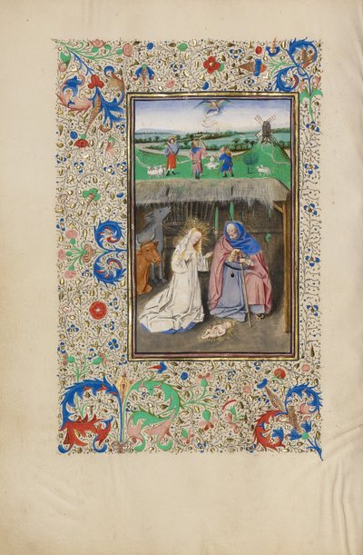 Narodzenie Pańskie i Zwiastowanie pasterzom autorstwa Master of the Llangattock Hours