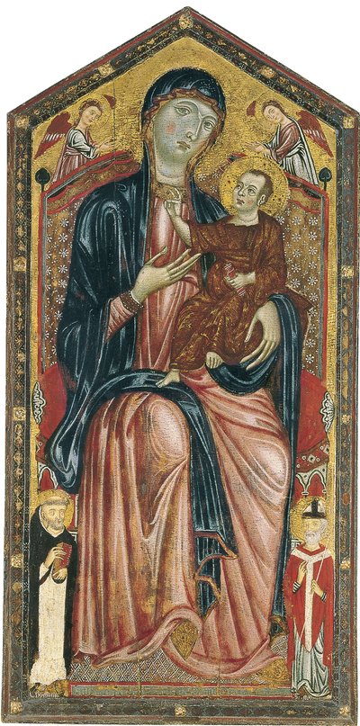 Dziewica z Dzieciątkiem na tronie ze świętymi Dominikiem, Marcinem i dwoma Aniołami autorstwa Master of the Magdalen