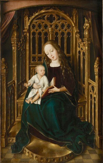 Dziewica z Dzieciątkiem na tronie, 1490-1500. autorstwa Master of the Magdalen Legend