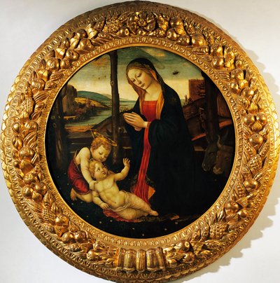 Madonna z Dzieciątkiem z niemowlęciem Święty Jan Chrzciciel, obraz przypisywany Mistrzowi z Tondo Miller (koniec XV w.). autorstwa Master of the Miller Tondo (attr. to)