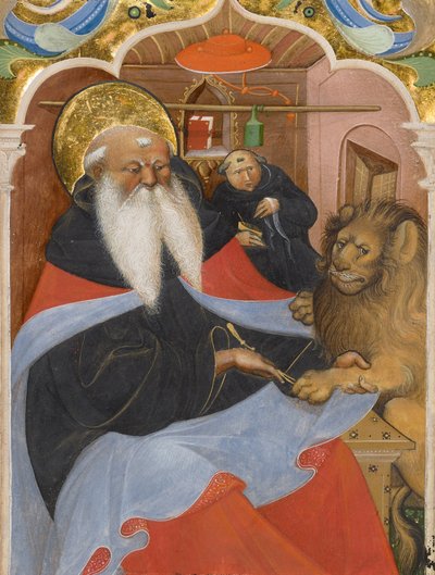 Święty Hieronim wyrywający cierń z łapy lwa autorstwa Master of the Murano Gradual