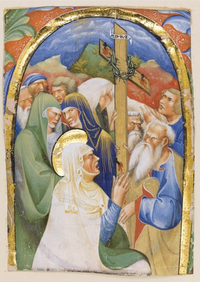 Znalezienie Krzyża Świętego. Z rękopisu Graduał, ok. 1420 autorstwa Master of the Murano Gradual