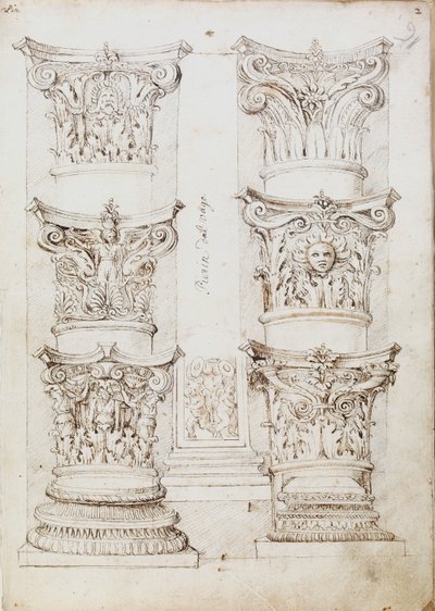 Sześć kapiteli, lizena i dwie podstawy kolumn, c1512-1517 autorstwa Master of the Oxford Album