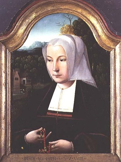 Portret damy trzymającej różaniec autorstwa Master of the Parrot