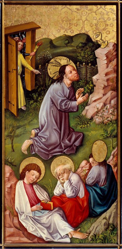 Chrystus w Ogrodzie Oliwnym Obraz na drewnie autorstwa Mistrza Górnego Renu (XV w.) 1460 Lyon, Musee des Beaux Arts autorstwa Master of the Rhine