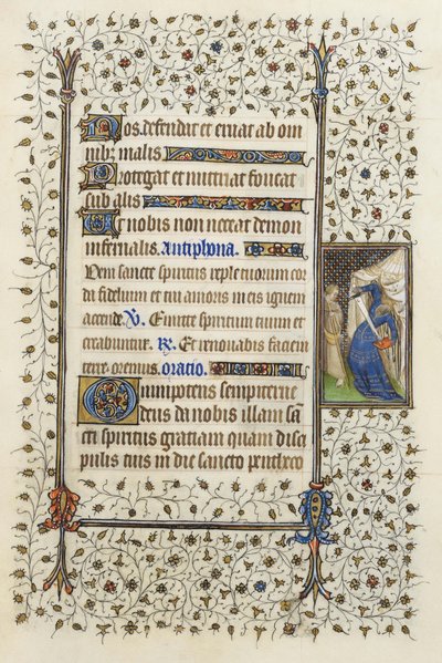 Ms 62 f.132r Personifikacja Nekromancji przeszywająca księgę z „Godzin Ducha Świętego” Guillaume de Deguileville 1350, 1417 (atrament i złoto płatkowe na pergaminie) autorstwa Master of the Rohan Hours