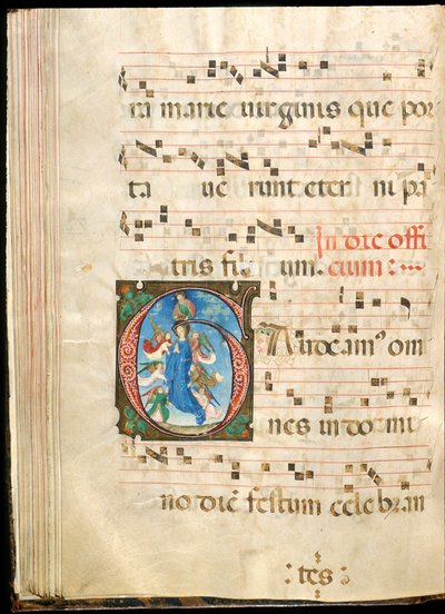 Wniebowzięcie NMP, f.72v z graduału, koniec XV w. (atrament, tempera i złoto płatkowe na pergaminie) autorstwa Master of the Saluces Hours (attr. to)