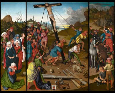 Podniesienie Krzyża [panele środkowe, lewy i prawy] autorstwa Master of the Starck Triptych