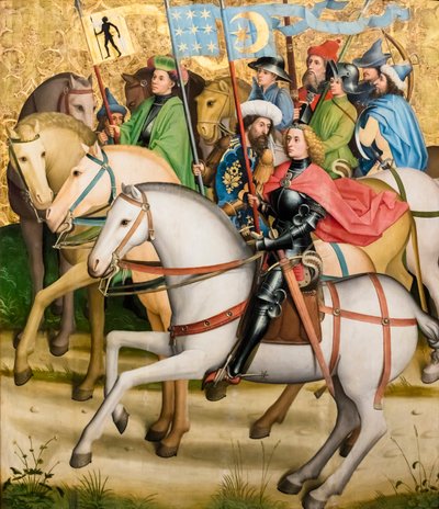 Trzej Mędrcy i ich orszak, ok. 1450/55 (tempera i olej na świerku) autorstwa Master of the Sterzing Altarpiece