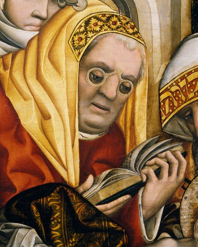 Ksiądz w okularach, fragment z Obrzezania Chrystusa autorstwa Master of the Tucher Altarpiece