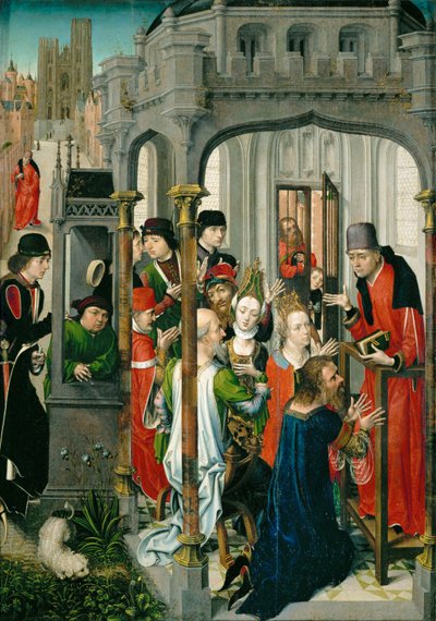 Gery, "kazanie pasterskie", z kościołem świętego Gudule w tle ... autorstwa Master of the View of Saint Gudula