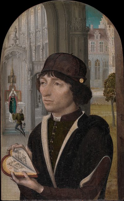 Młody mężczyzna trzymający książkę, ca. 1480. autorstwa Master of the View of Sainte