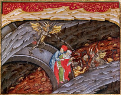 Ms 2017 f.245 Inferno Dantego z komentarzem Guiniforte degli Bargigi ok. 1440 r. autorstwa Master of the Vitae Imperatorum