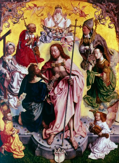 Wątpiący Tomasz wkładający rękę w ranę Chrystusa, c1499 autorstwa Master of the altarpiece of St