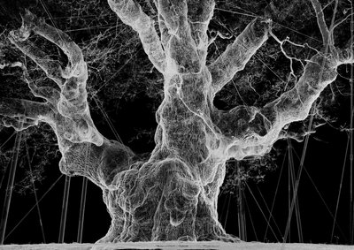 Albion, 2017 (projektor, odtwarzacz multimedialny, rusztowanie, przezroczysta folia, drewno, farba, lustro, akcesoria do rozciągania) autorstwa Mat Collishaw