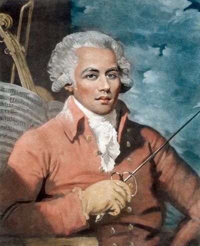Joseph Boulogne (1748-99), Rycerz Świętego Jerzego; syn francuskiego właściciela plantacji na Gwadelupie i niewolnicy pochodzenia afrykańskiego Nanon - Portret Josepha Boulogne (1748-1799), kawalera de Saint Georges (Saint-Georges), kompozytora pochodzenia autorstwa Mather (after) Brown